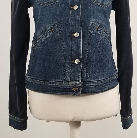 Escada denim jacket with navy velvet sleeves - Picture 4 of 8